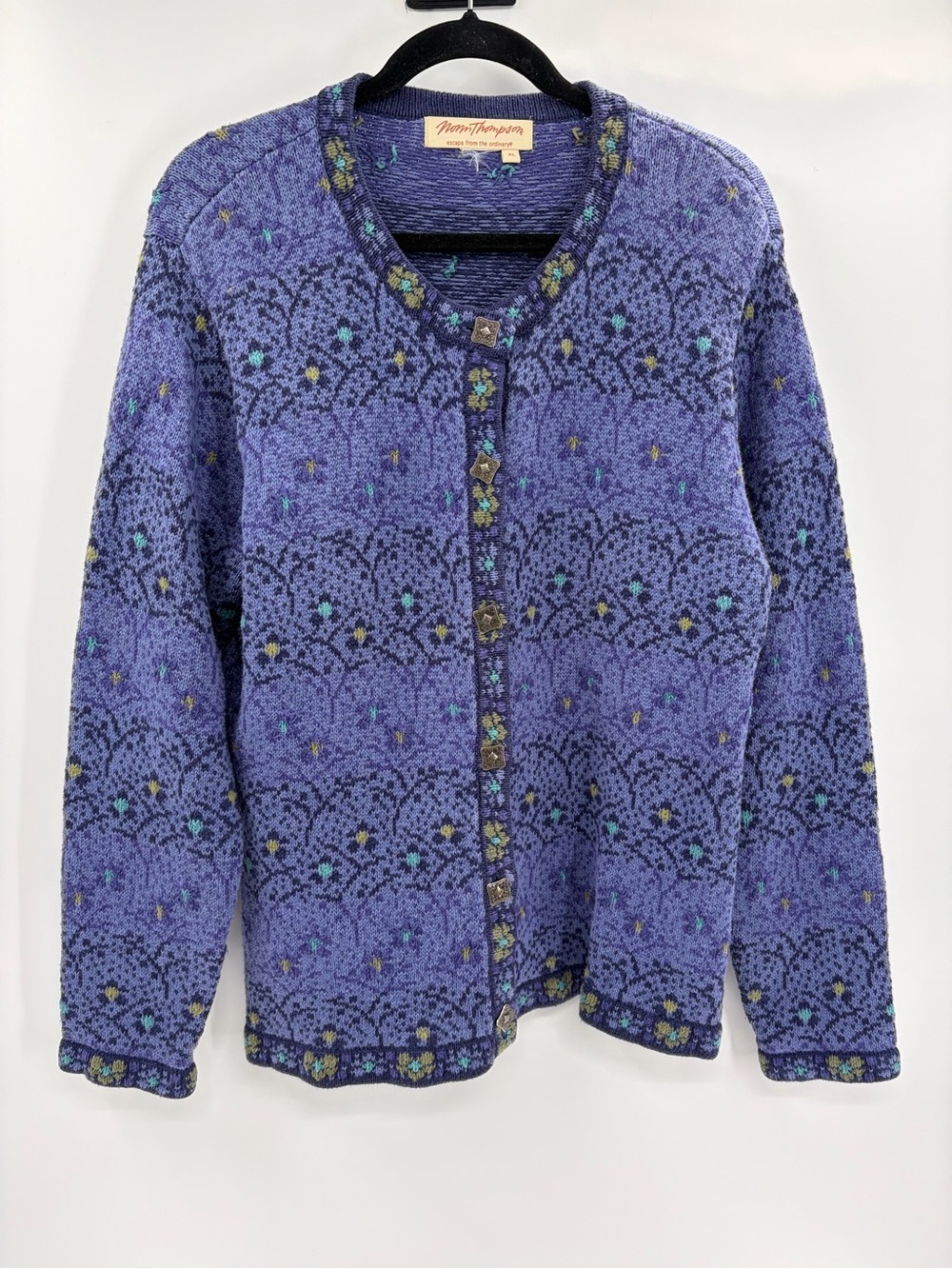Norm Thompson Sweater Cardigan Floral Purple y2k 2000s Nordic Cottage Core Sz xl